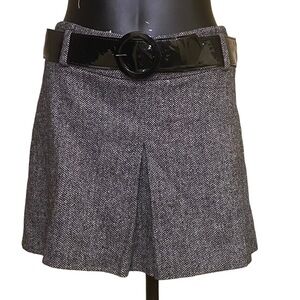NEW Laundry by Shelli Segal Wool Tweed Front Pleat Mini Skirt in Black